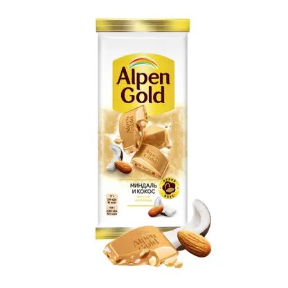 Шоколад Alpen Gold белый Миндаль и кокос 80г