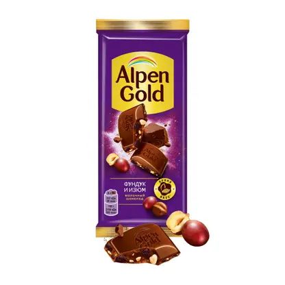 Молочный шоколад с фундуком и изюмом Alpen Gold 80г