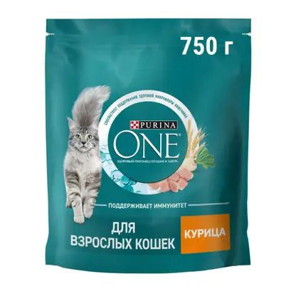 Сухой корм для взрослых кошек с курицей и цельными злаками Purina ONE 750г
