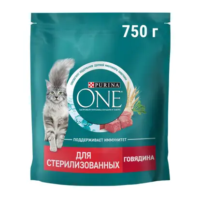 Сухой корм для стерилизованных кошек и кастрированных котов с говядиной и пшеницей Purina ONE 750г
