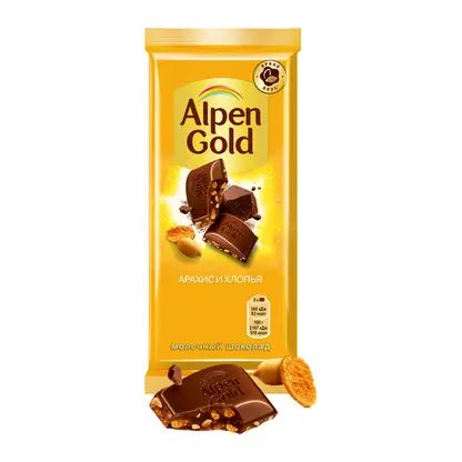 Шоколад Alpen Gold молочный Арахис и кукурузные хлопья 80г