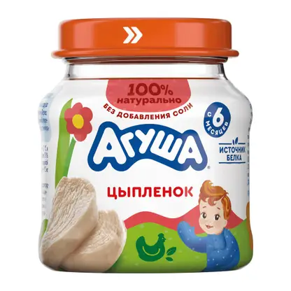 Пюре мясное детское Цыпленок с 6 месяцев Агуша 80г