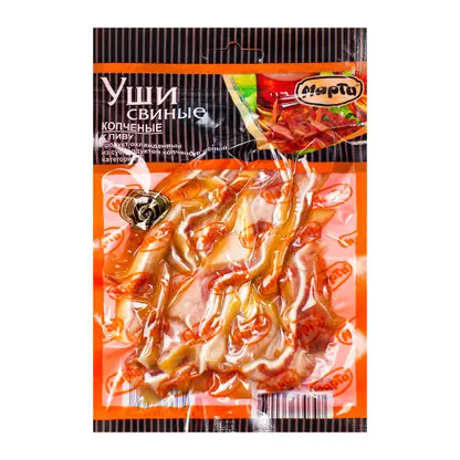 Уши свиные Марти копченые с кожей 100г