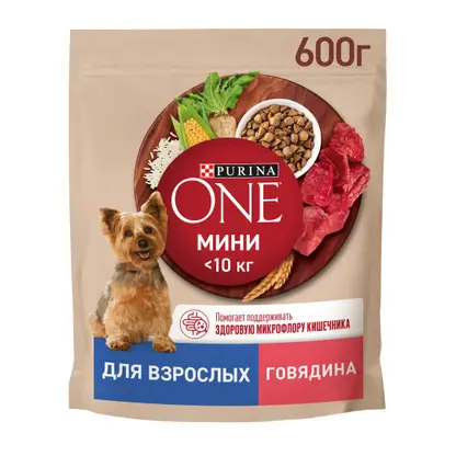 Сухой корм для собак мини пород с говядиной и рисом Purina ONE 600г