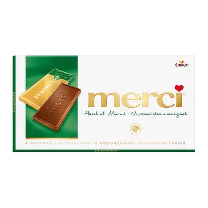 Шоколад Молочный с лесным орехом и миндалем Merci 100г