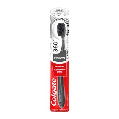Зубная щетка Colgate 360 древесный уголь средней жесткости в ассортименте