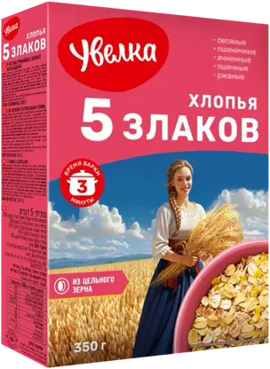 Хлопья Увелка 5-ти зерновые тонкие 350г