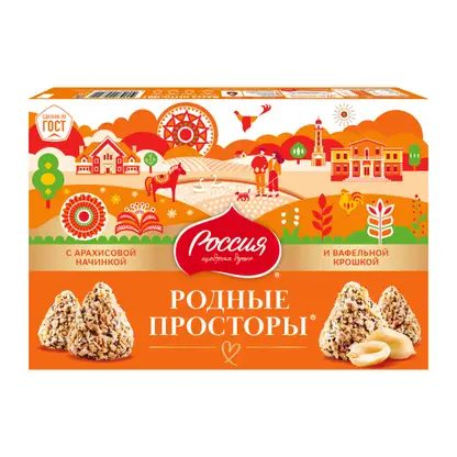 Конфеты Родные просторы с вафельной крошкой Россия Щедрая Душа 180г