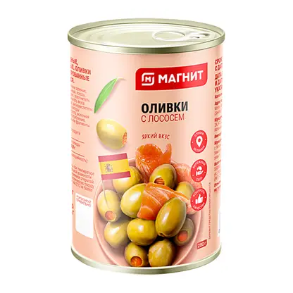 Оливки Магнит зеленые с лососем 280г