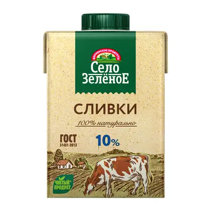 Сливки Село Зеленое стерилизованные 10% 500мл