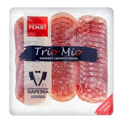 Колбаса Ремит Trio Mio Ассорти сырокопченая нарезка 100г