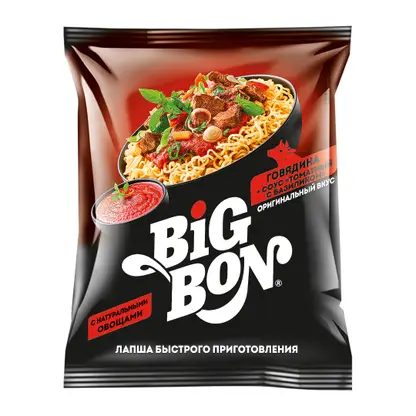 Лапша Big Bon говядина + соус томатный с базиликом 75г
