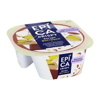 Йогурт Epica Crispy Фисташки 4.8% + Смесь из семян орехов и темного шоколада 140г