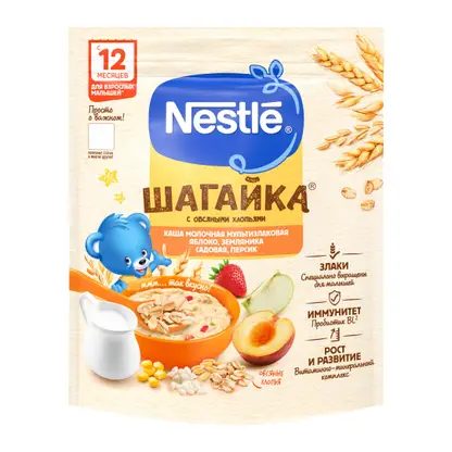 Каша Nestle Шагайка 4 злака яблоко земляника персик с 12 месяцев 190г