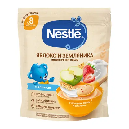Каша Nestle Молочная Пшеничная с земляникой и яблоком 200г