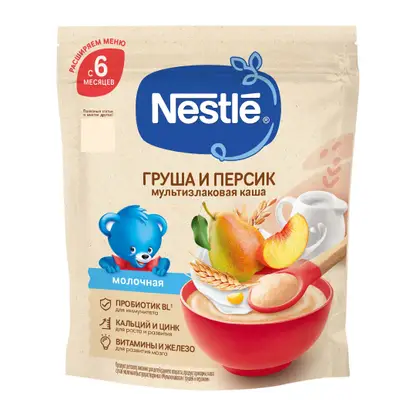 Каша молочная Nestle Мультизлаковая Груша и персик 200г
