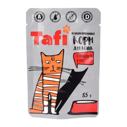 Влажный корм для кошек с говядиной в соусе Tafi 85г