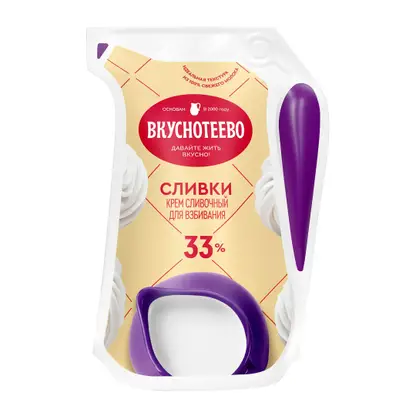 Сливки Вкуснотеево для взбивания ультрапастеризованные 33% 250г
