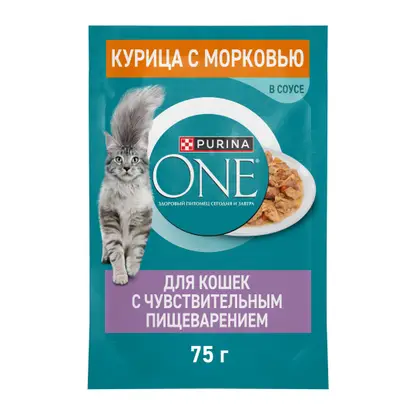 Влажный корм для кошек с чувствительным пищеварением с курицей и морковью Purina ONE 75г