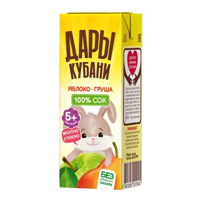 Сок Дары Кубани Яблоко и груша с 5 месяцев 200мл