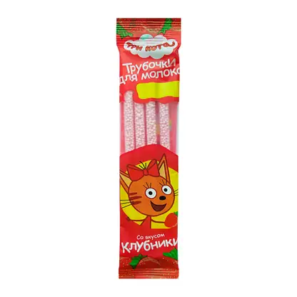 Трубочки Три кота для молока со вкусом клубники 24г