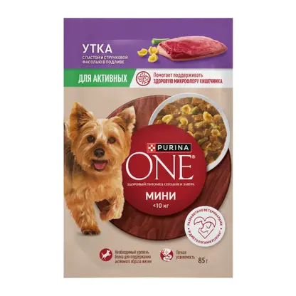 Влажный корм для активных собак мини-пород с уткой пастернаком и фасолью Purina ONE Mini 85г