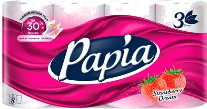 Туалетная бумага Papia Клубничная мечта 3 слоя 8 рулонов