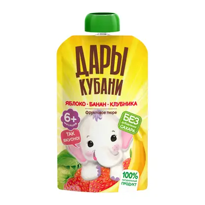 Пюре Дары Кубани Яблоко банан клубника 90г