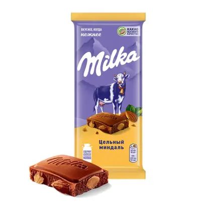 Шоколад Milka молочный с цельным миндалем 80г
