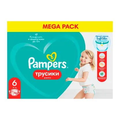 Подгузники-трусики детские Pampers Extra Large р.6 15+кг 76шт