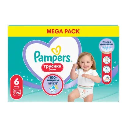 Подгузники-трусики детские Pampers Extra Large р.6 15+кг 76шт