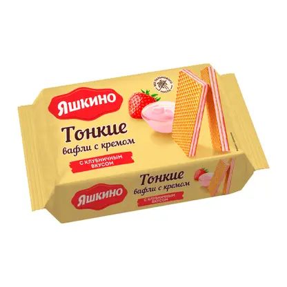 Вафли Яшкино тонкие с кремом с клубничным вкусом 144г