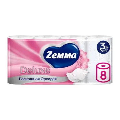 Туалетная бумага Орхидея Deluxe Zemma 8 рулонов 3 слоя