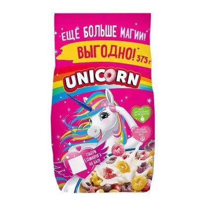 Готовый завтрак Unicorn Радужные колечки с фруктовым вкусом 375г