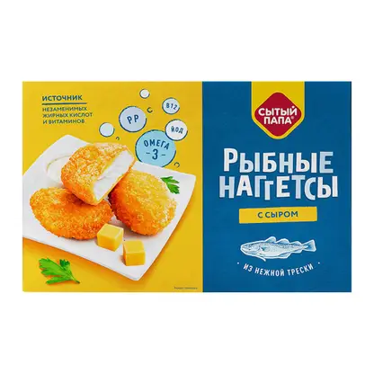 Наггетсы рыбные Сытый папа тресковые с сыром 250г