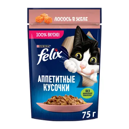 Влажный корм для кошек Аппетитные кусочки с лососем в желе Felix 75г