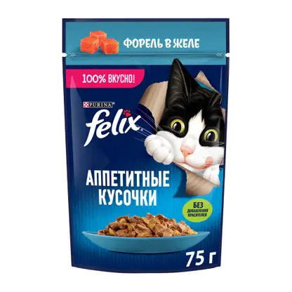 Влажный корм для кошек Аппетитные кусочки в желе с форелью Felix 75г