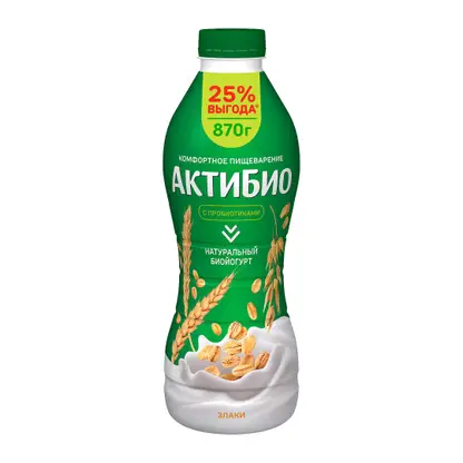 Биойогурт питьевой Актибио Злаки 1.6% 870г