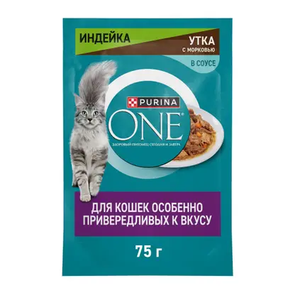 Влажный корм для кошек с индейкой уткой и морковью Purina ONE 75г