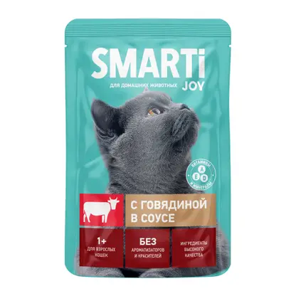 Влажный корм для кошек с говядиной в соусе Smarti Joy 75г
