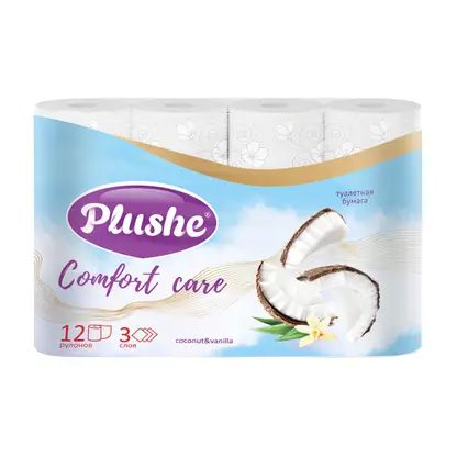 Туалетная бумага Plushe Comfort Кокос/Лилия/Нектарин 3 слоя 12 рулона в ассортименте