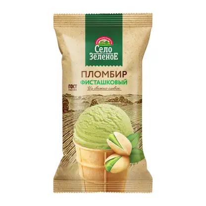 Мороженое Село зеленое пломбир вафельный стаканчик фисташка 70г