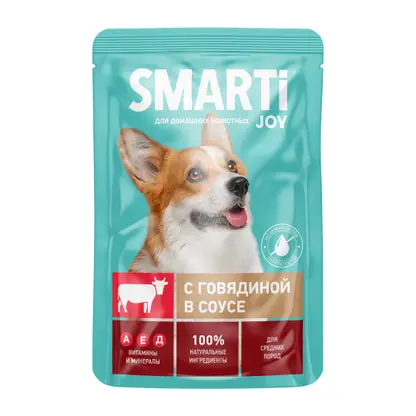 Влажный корм для собак с говядиной в соусе Smarti Joy 75г