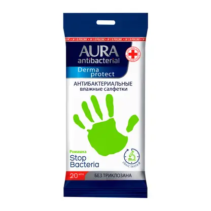 Влажные салфетки Aura Antibacterial Derma Protec Антибактериальные 20шт