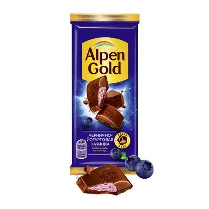 Шоколад Alpen Gold молочный с чернично-йогуртовой начинкой 80г