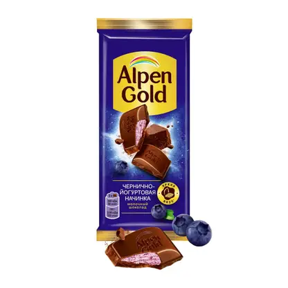 Шоколад Alpen Gold молочный с чернично-йогуртовой начинкой 80г