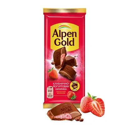 Молочный шоколад с клубнично-йогуртовой начинкой Alpen Gold 80г