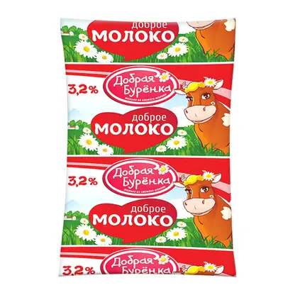 Молоко Добрая Буренка ультрапастеризованное 3.2% 900мл