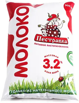 Молоко Пестравка пастеризованное 3.2% 900мл