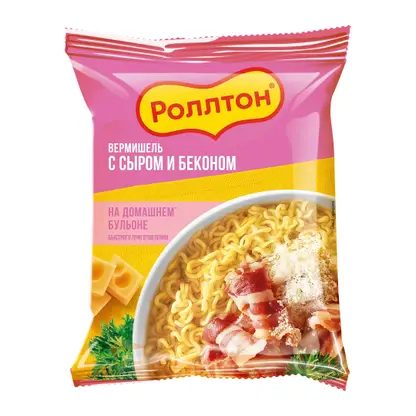 Вермишель Роллтон на домашнем бульоне c сыром и беконом 60г